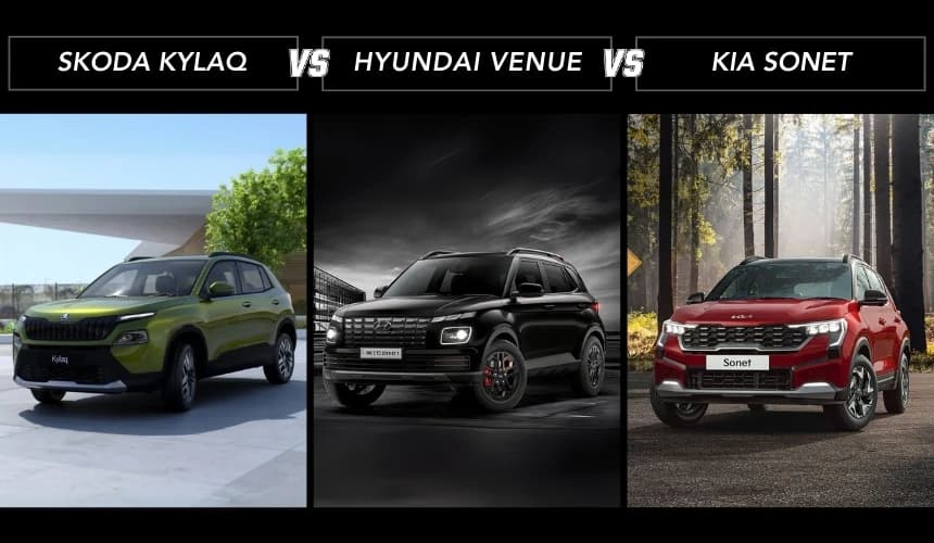 Skoda Kylaq vs Hyundai Venue vs Kia Sonet - Key Features and Details